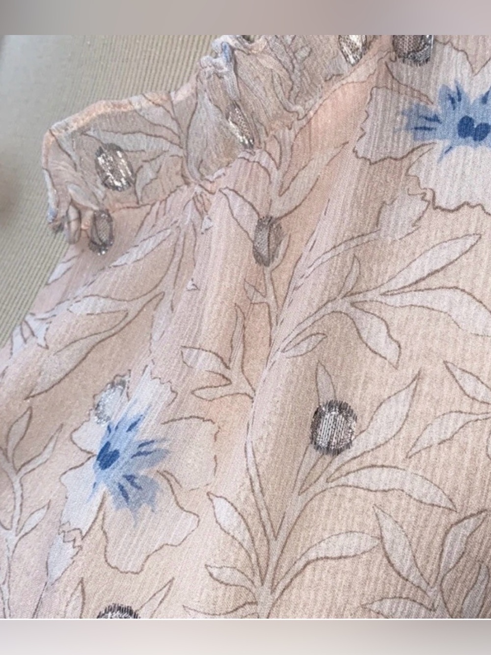 Rebecca Taylor Floral Metallic Ruffle Sleeve Blouse Pink 8 90% Silk - Picture 3 of 9
